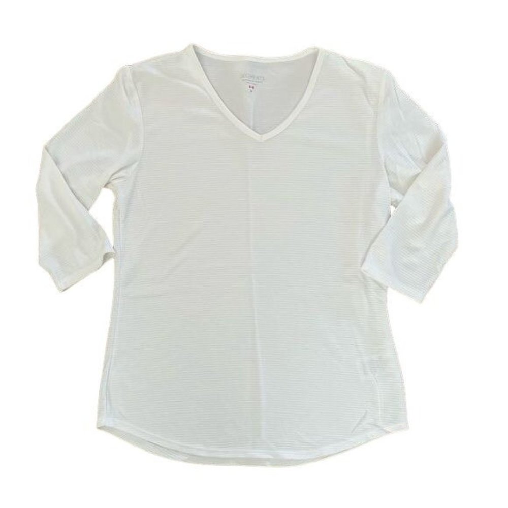 Seg’ments Ribbed 3/4 Sleeve V Neck Shirt, Sz Medium